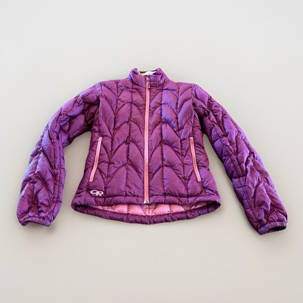 Outdoor Research Womens Purple Aria Hoody Goose Down Puffer Jacket Size XS